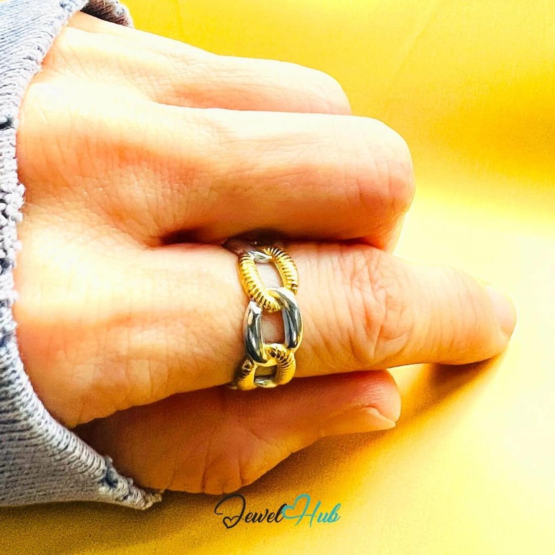 DuoTone ChainBand Ring · Stainless Steel · Adjustable NOP · Layered Styling - JewelHub.co.uk