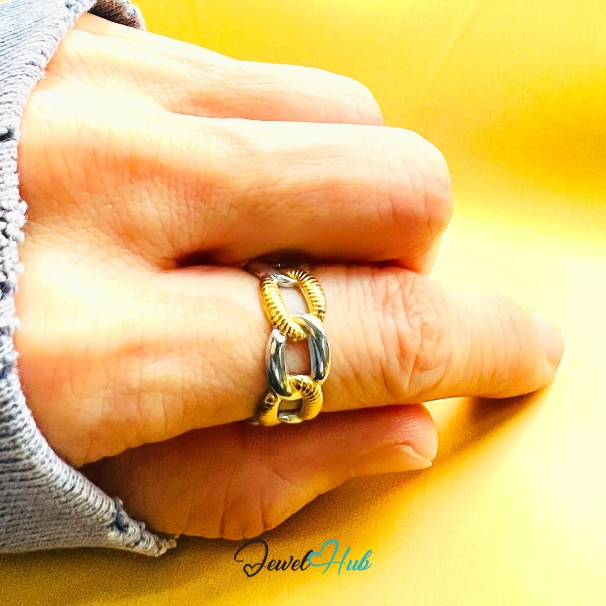 DuoTone ChainBand Ring · Stainless Steel · Adjustable NOP · Layered Styling - JewelHub.co.uk