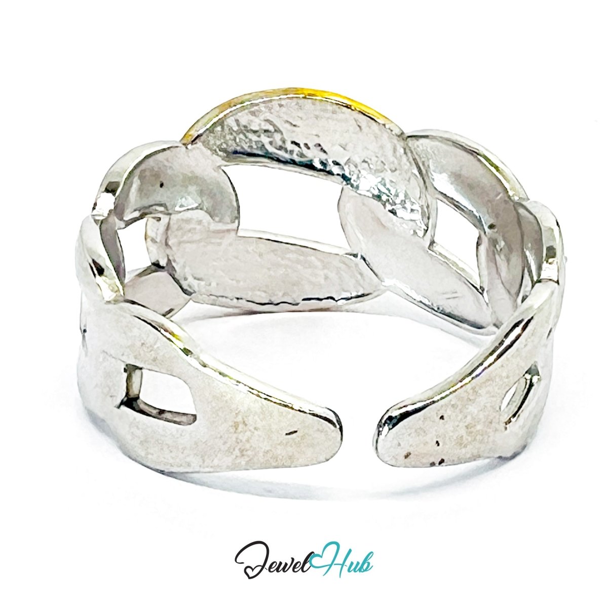 DuoTone ChainLink Ring · Stainless Steel · Fixed Open - End QRS · Gold & Silver Link Band - JewelHub.co.uk