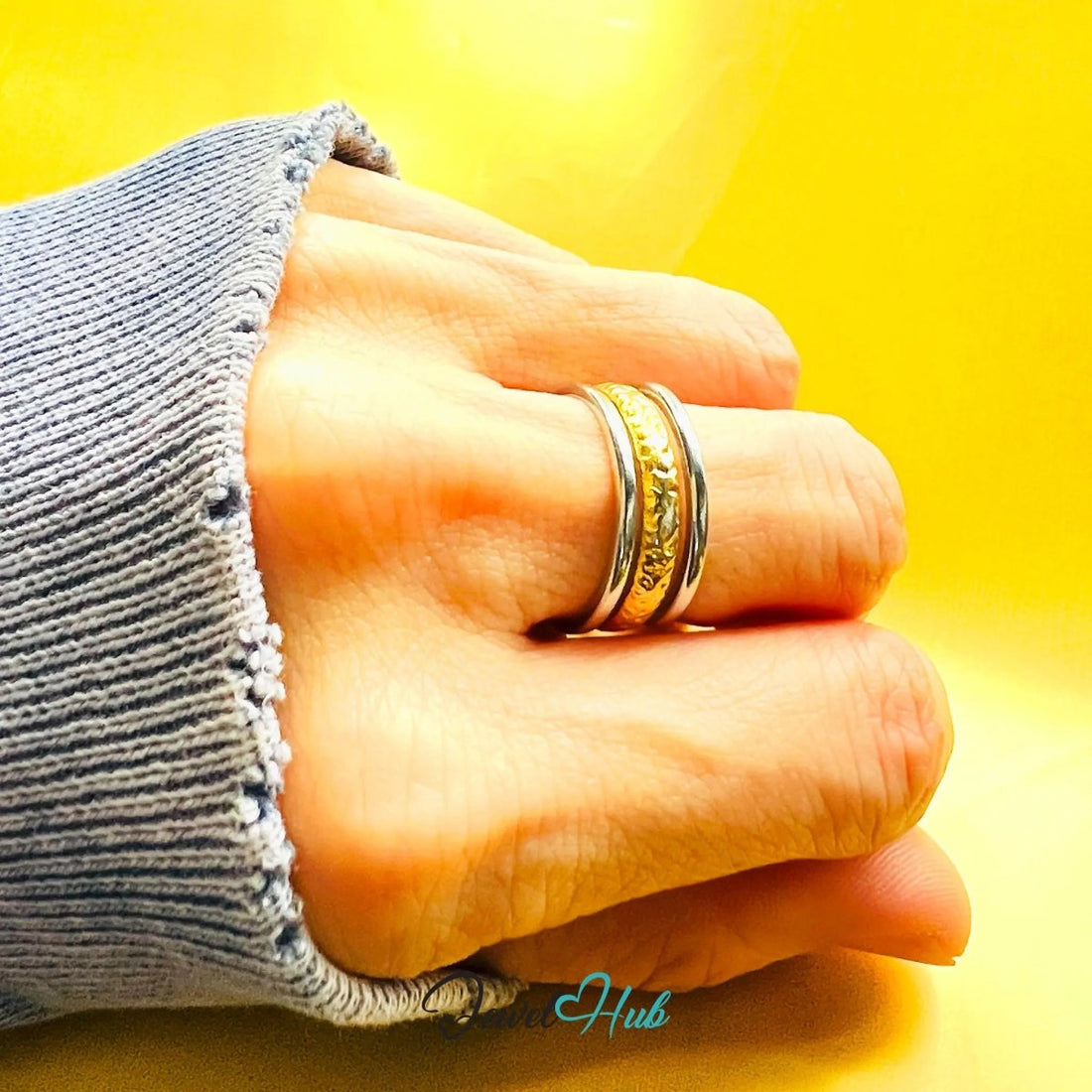 DuoTone CrestBand Ring · Stainless Steel · Adjustable MNO · Bold Metal - JewelHub.co.uk