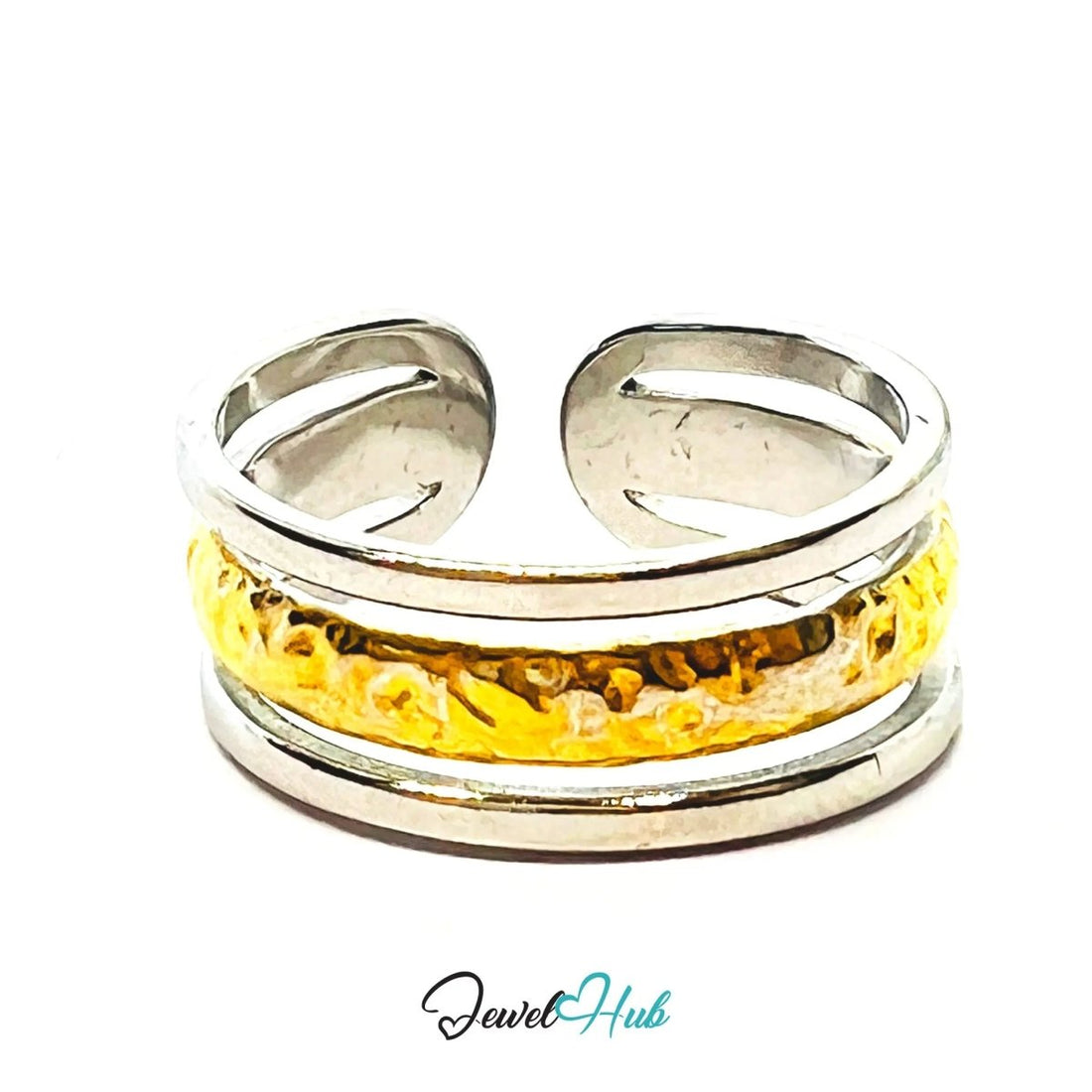 DuoTone CrestBand Ring · Stainless Steel · Adjustable MNO · Bold Metal - JewelHub.co.uk