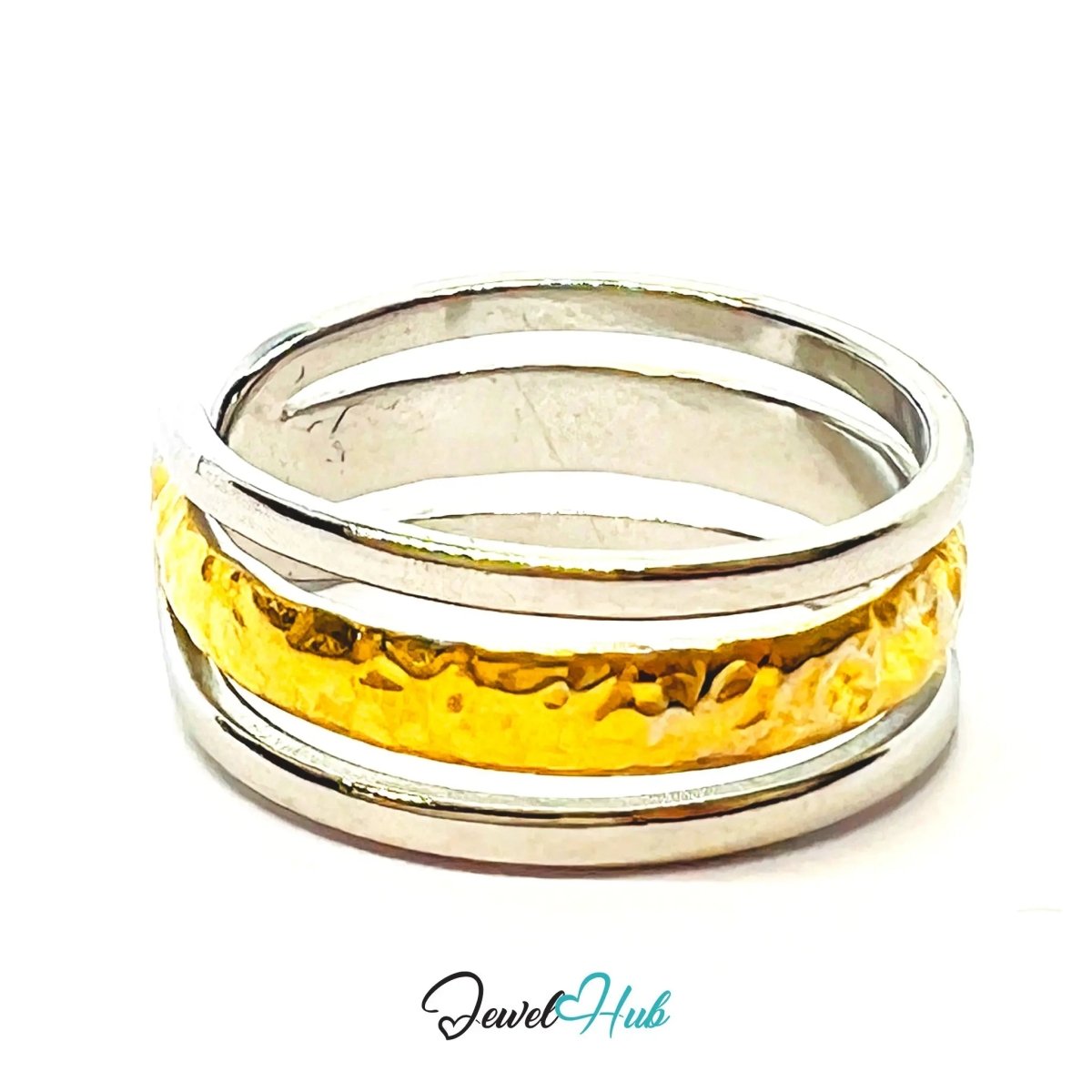 DuoTone CrestBand Ring · Stainless Steel · Adjustable MNO · Bold Metal - JewelHub.co.uk