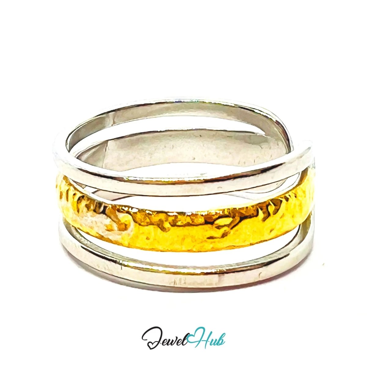 DuoTone CrestBand Ring · Stainless Steel · Adjustable MNO · Bold Metal - JewelHub.co.uk
