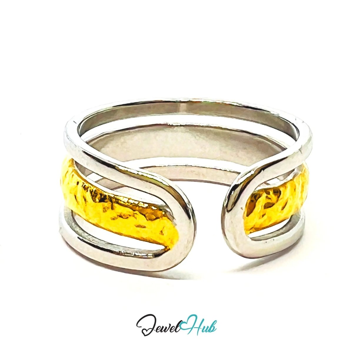 DuoTone CrestBand Ring · Stainless Steel · Adjustable MNO · Bold Metal - JewelHub.co.uk