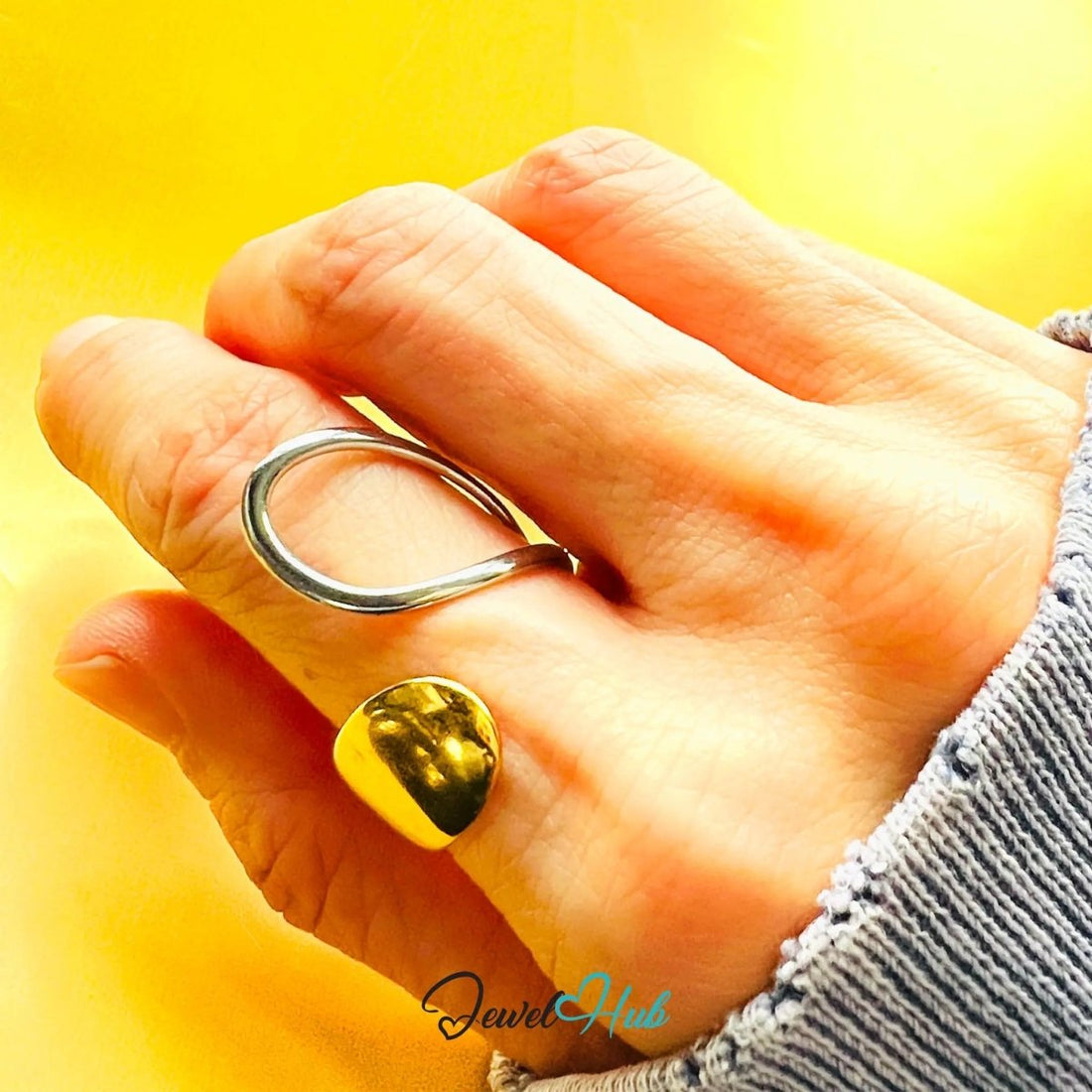 DuoTone CrestLoop Ring · Stainless Steel · Adjustable PQR · Elevated Form - JewelHub.co.uk