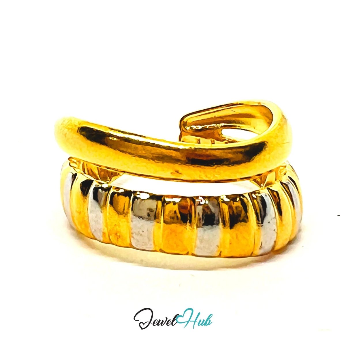 DuoTone CrestWrap Stainless Steel Ring · Adjustable MNO Fit · Sculptural Wrap - JewelHub.co.uk