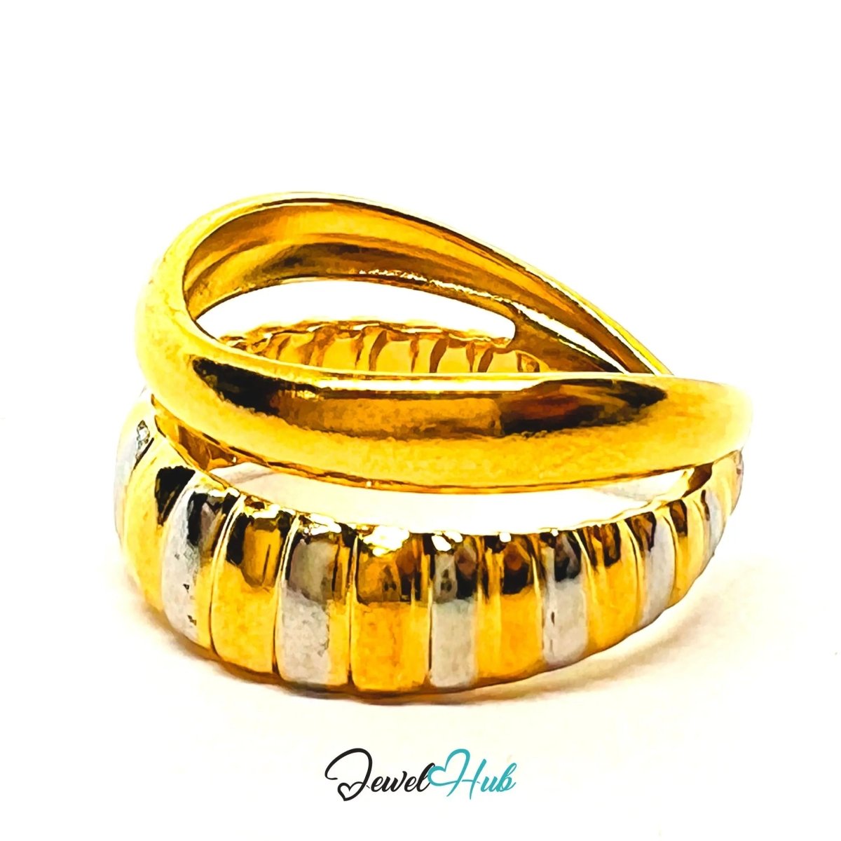 DuoTone CrestWrap Stainless Steel Ring · Adjustable MNO Fit · Sculptural Wrap - JewelHub.co.uk