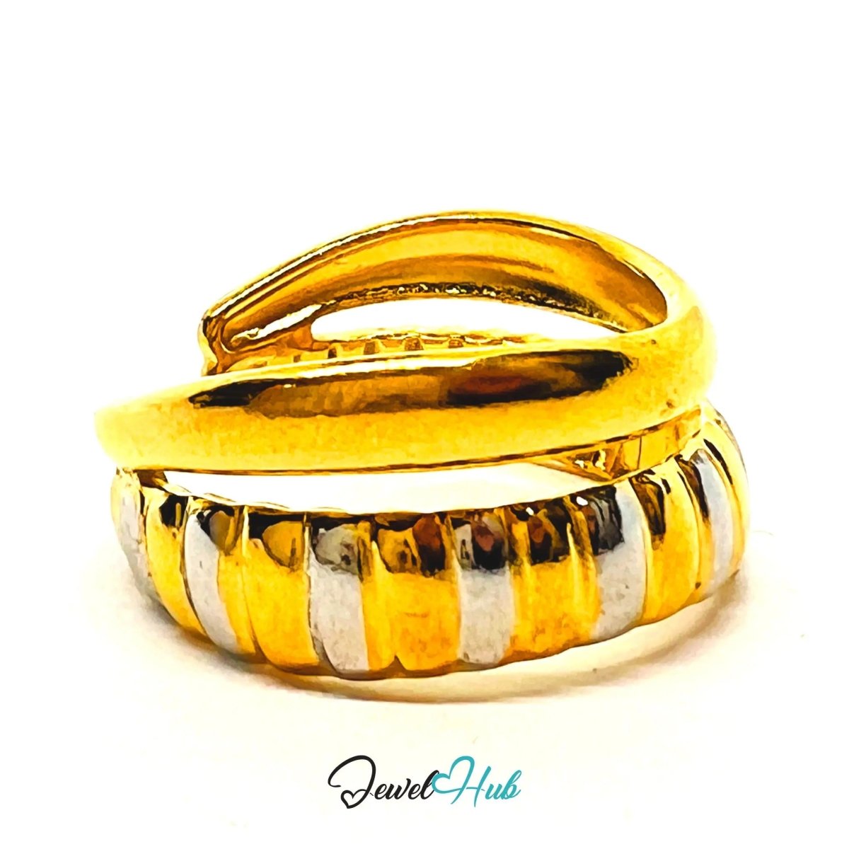 DuoTone CrestWrap Stainless Steel Ring · Adjustable MNO Fit · Sculptural Wrap - JewelHub.co.uk