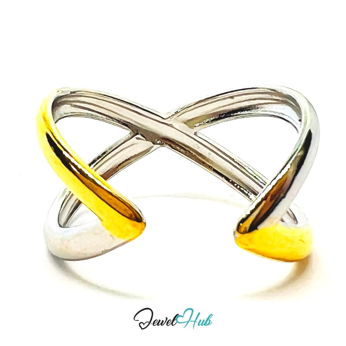 DuoTone CrossBand Ring · Stainless Steel · Adjustable OPQ · Everyday Sculptural Statement - JewelHub.co.uk