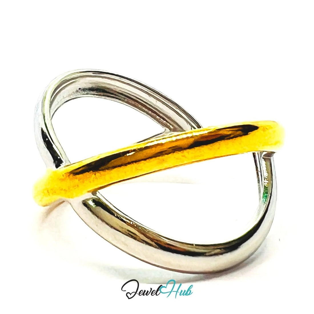 DuoTone CrossBand Ring · Stainless Steel · Adjustable OPQ · Everyday Sculptural Statement - JewelHub.co.uk