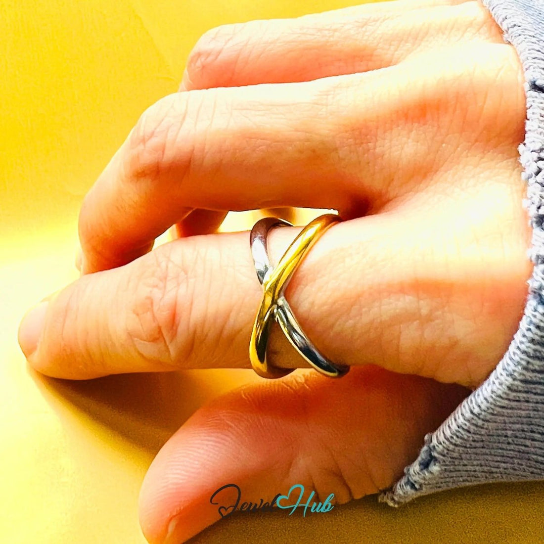 DuoTone CrossBand Ring · Stainless Steel · Adjustable OPQ · Everyday Sculptural Statement - JewelHub.co.uk