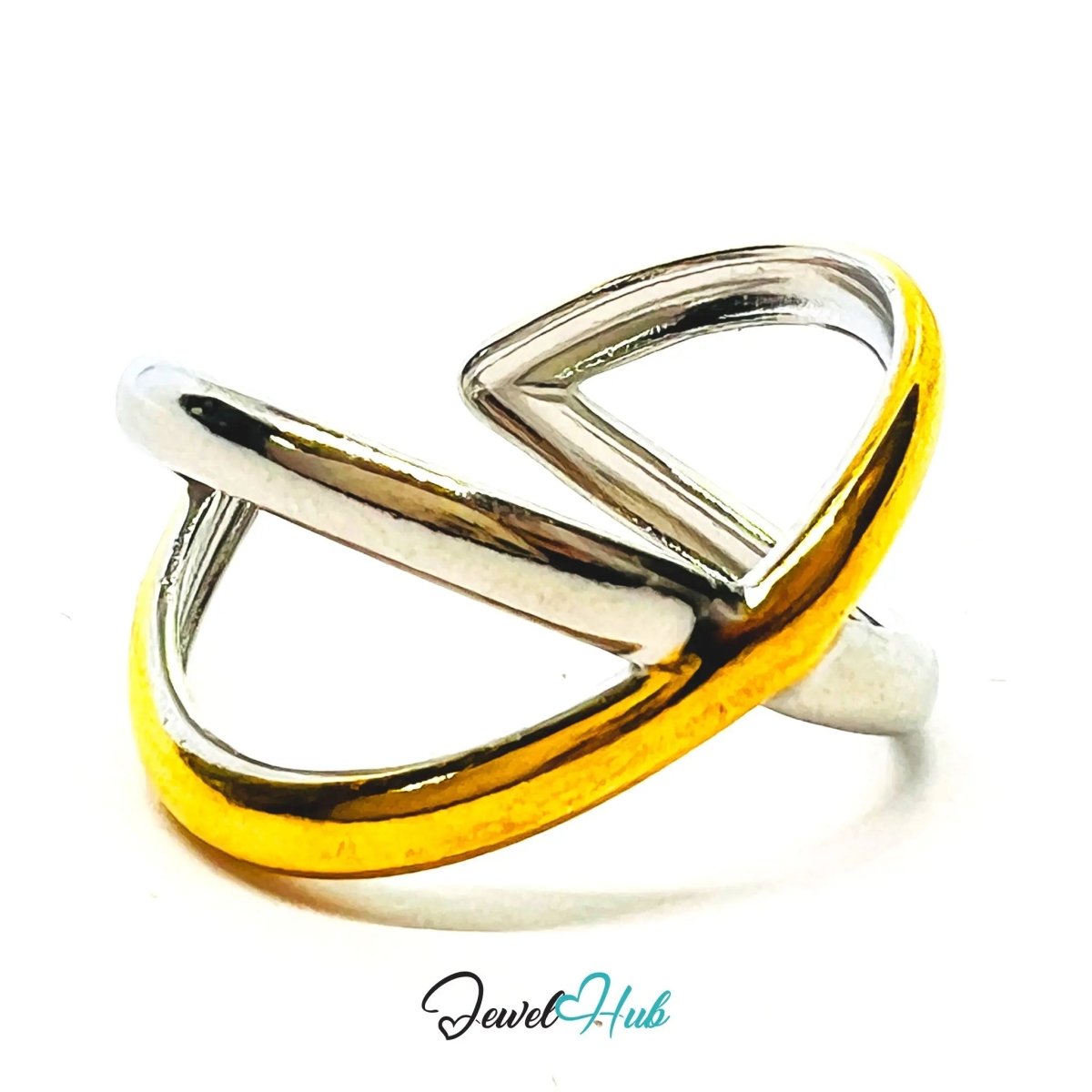 DuoTone CrossBand Ring · Stainless Steel · Adjustable OPQ · Everyday Sculptural Statement - JewelHub.co.uk