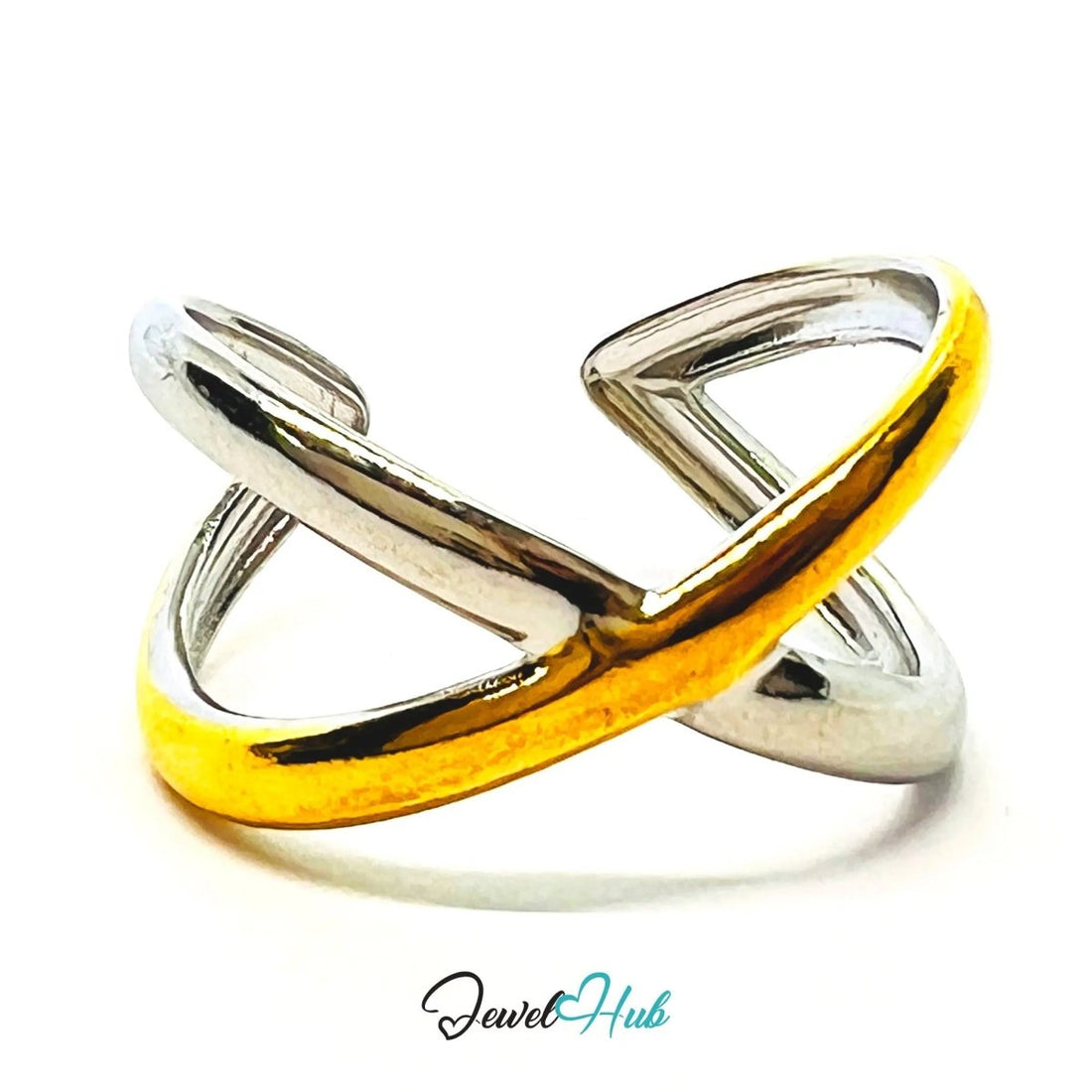 DuoTone CrossBand Ring · Stainless Steel · Adjustable OPQ · Everyday Sculptural Statement - JewelHub.co.uk