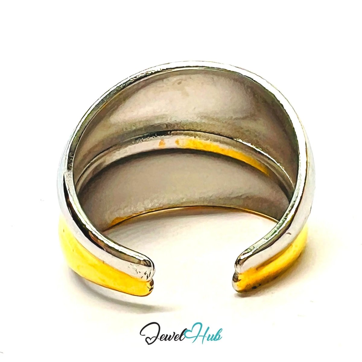 DuoTone DomeStack Stainless Steel Ring · Adjustable OPQ · Sculptural Dome Silhouette - JewelHub.co.uk