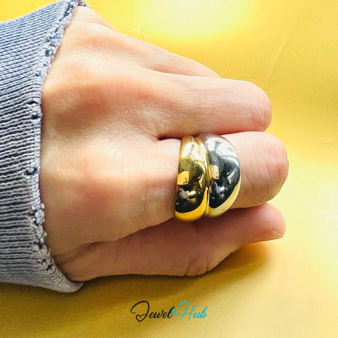 DuoTone DomeStack Stainless Steel Ring · Adjustable OPQ · Sculptural Dome Silhouette - JewelHub.co.uk
