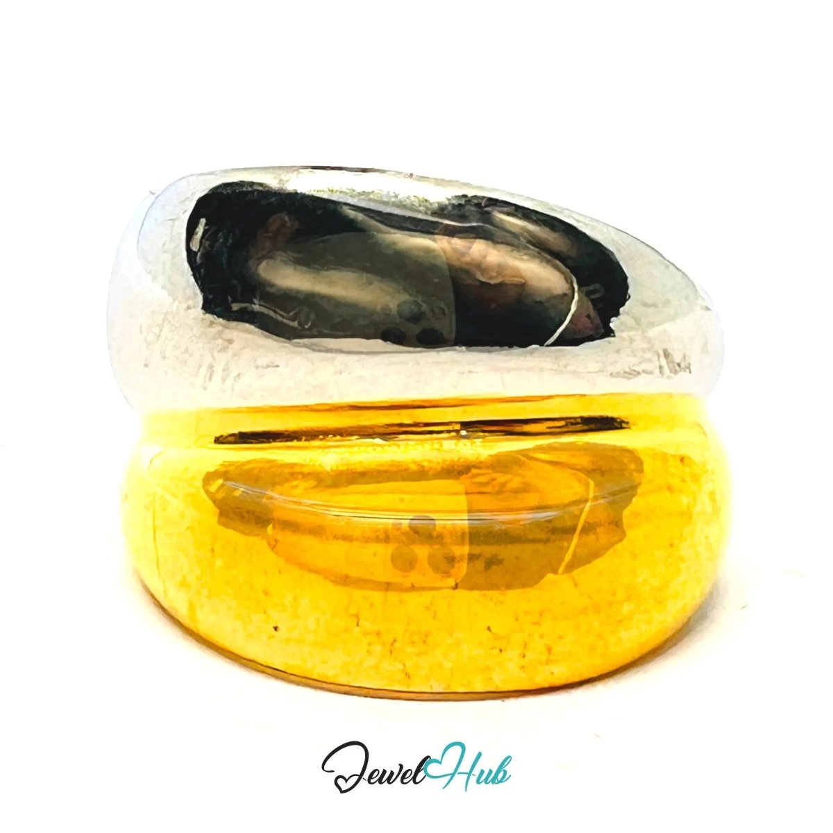 DuoTone DomeStack Stainless Steel Ring · Adjustable OPQ · Sculptural Dome Silhouette - JewelHub.co.uk