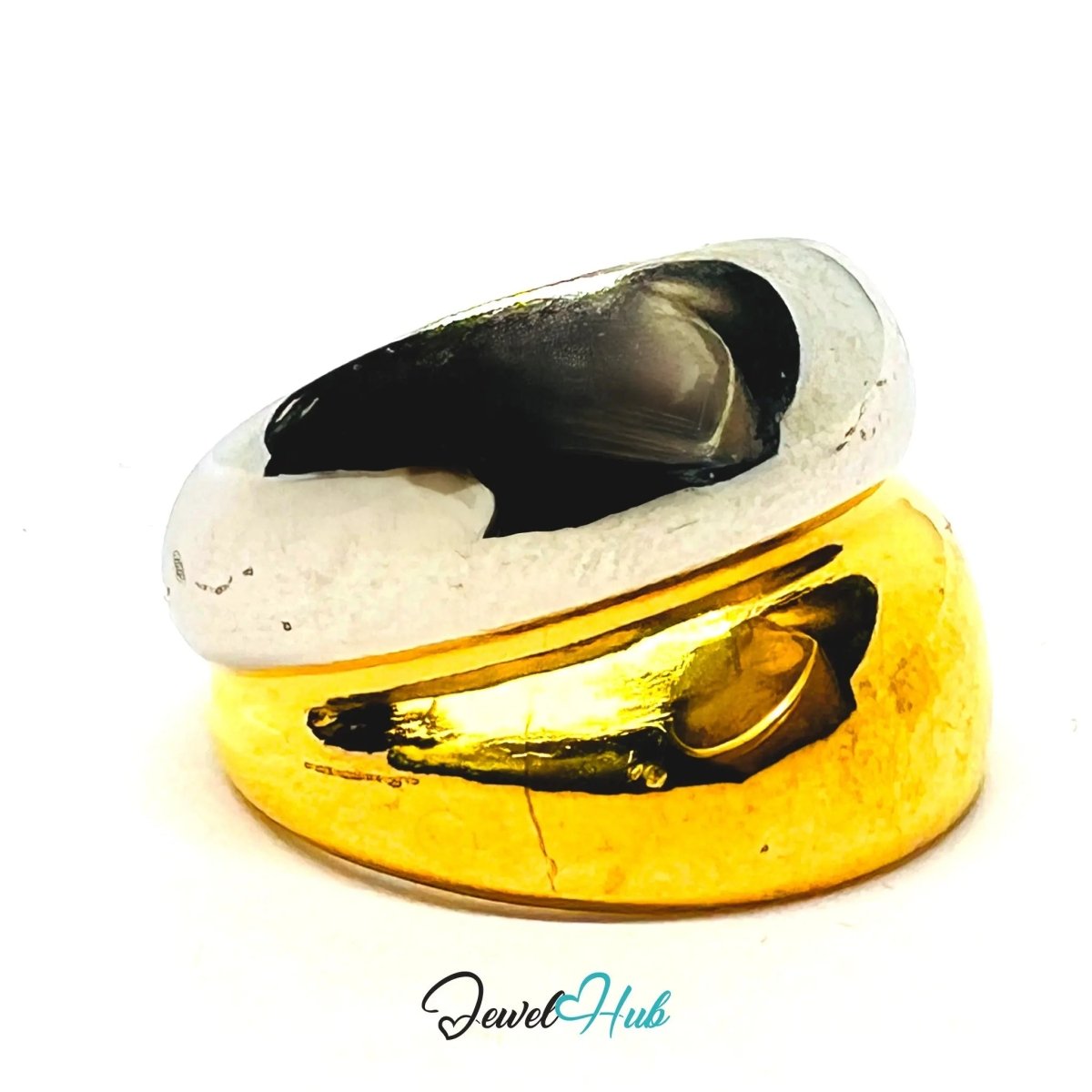 DuoTone DomeStack Stainless Steel Ring · Adjustable OPQ · Sculptural Dome Silhouette - JewelHub.co.uk