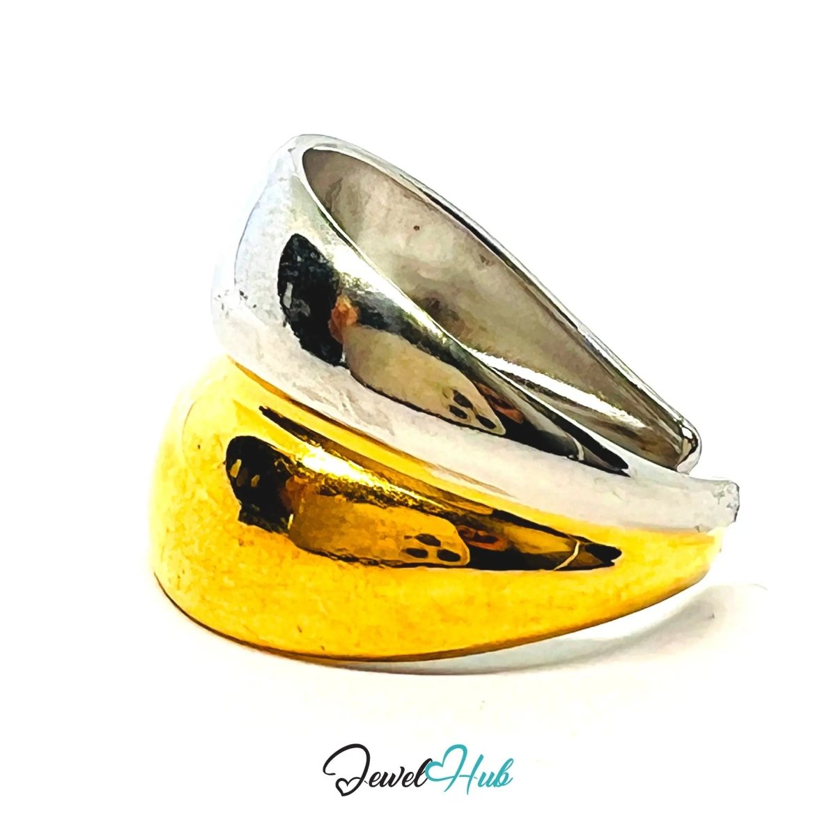 DuoTone DomeStack Stainless Steel Ring · Adjustable OPQ · Sculptural Dome Silhouette - JewelHub.co.uk
