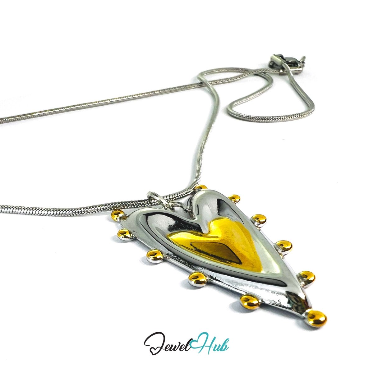 DuoTone Double Heart Pendant Gold Core Silver Frame Beaded Edge - JewelHub.co.uk