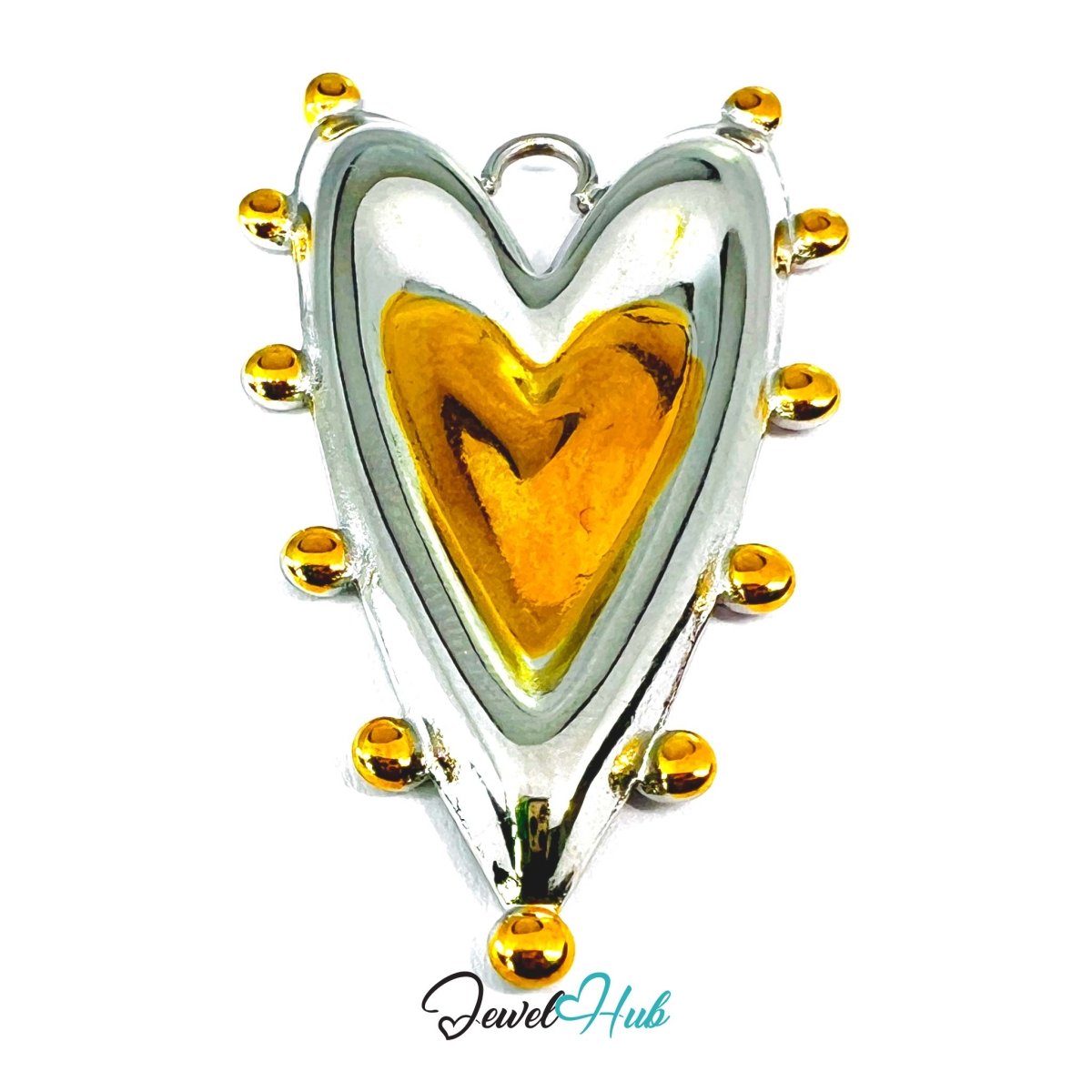DuoTone Double Heart Pendant Gold Core Silver Frame Beaded Edge - JewelHub.co.uk