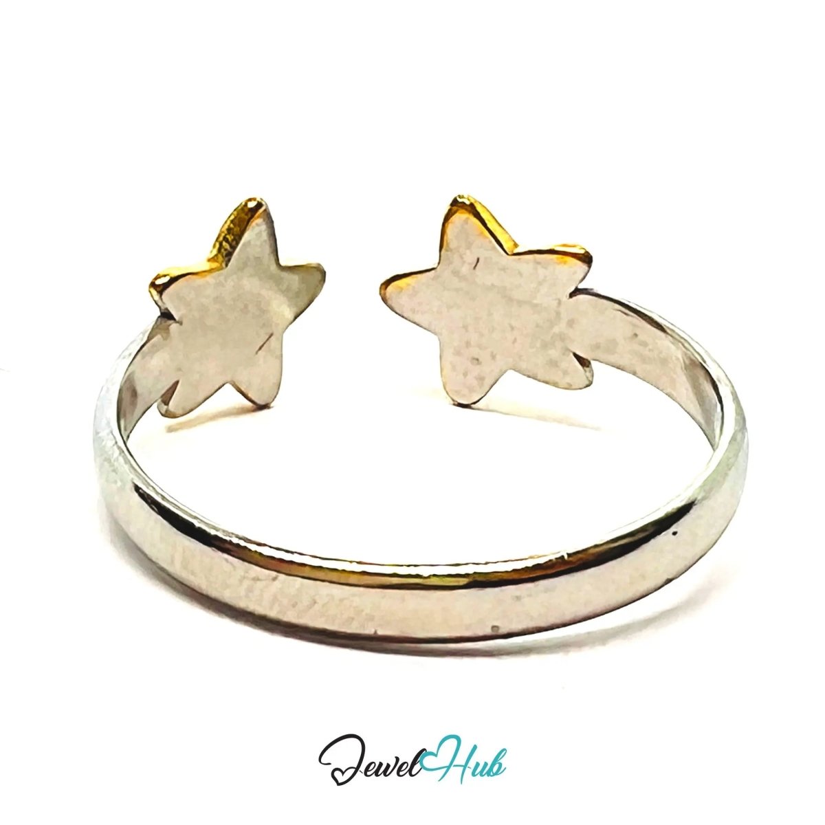 DuoTone DoubleStars Stainless Steel Ring · Adjustable OPQ · Tarnish - Resistant - JewelHub.co.uk