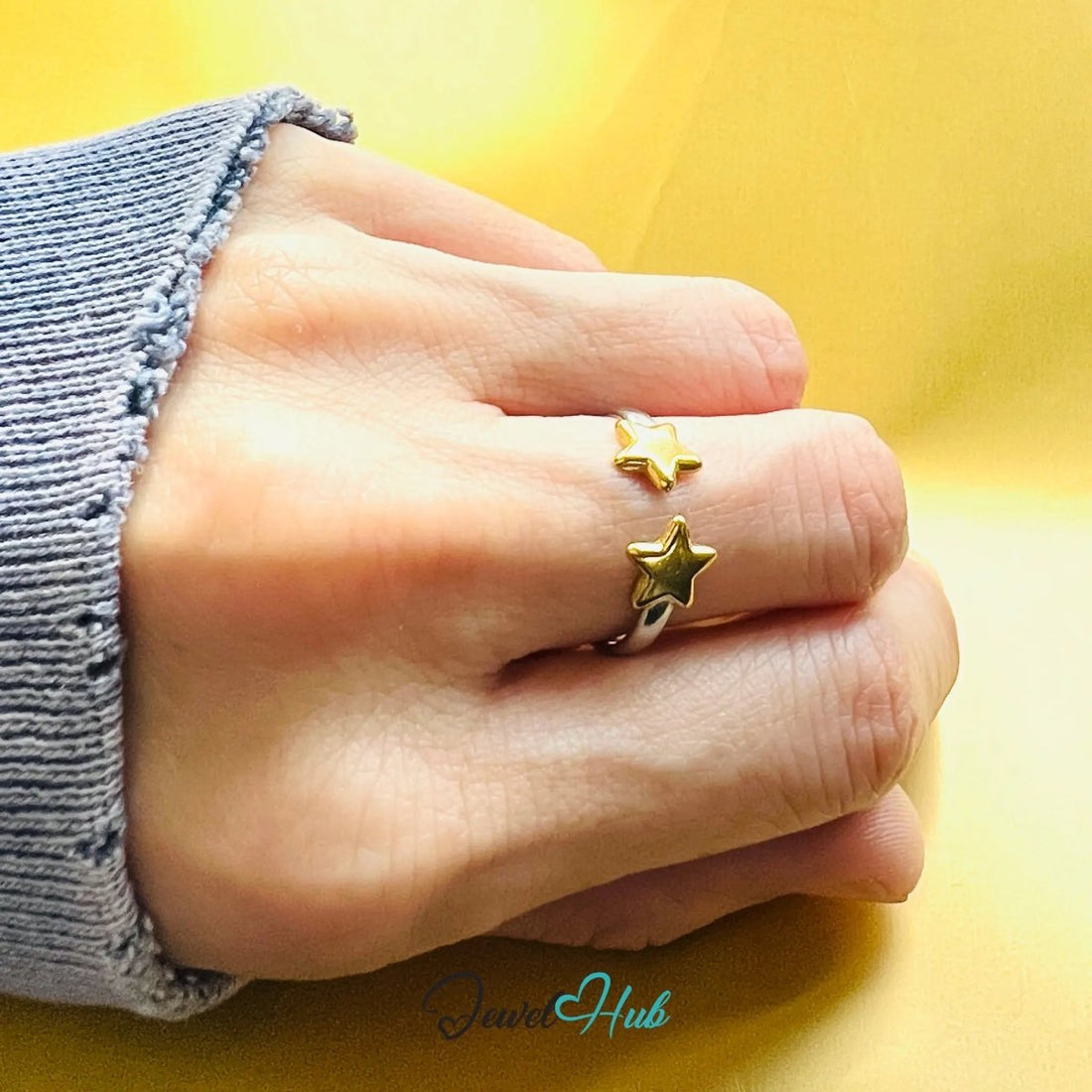 DuoTone DoubleStars Stainless Steel Ring · Adjustable OPQ · Tarnish - Resistant - JewelHub.co.uk