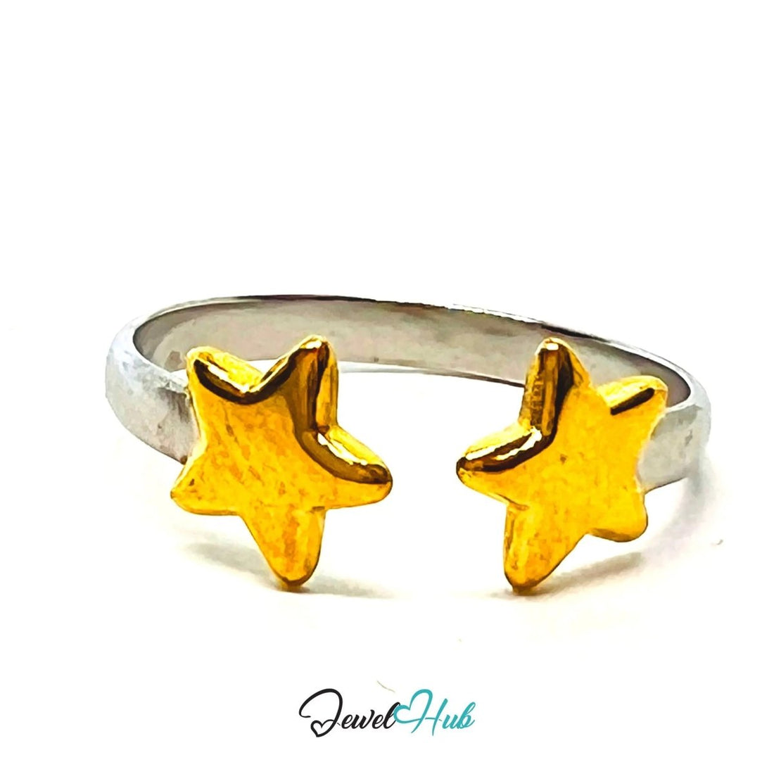 DuoTone DoubleStars Stainless Steel Ring · Adjustable OPQ · Tarnish - Resistant - JewelHub.co.uk