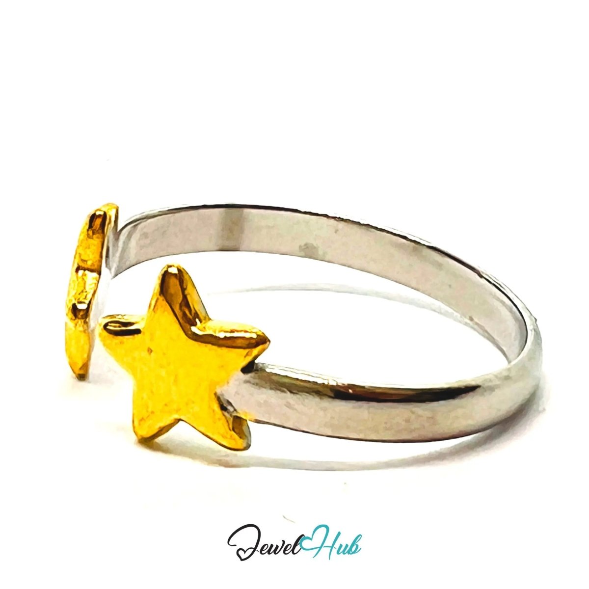 DuoTone DoubleStars Stainless Steel Ring · Adjustable OPQ · Tarnish - Resistant - JewelHub.co.uk