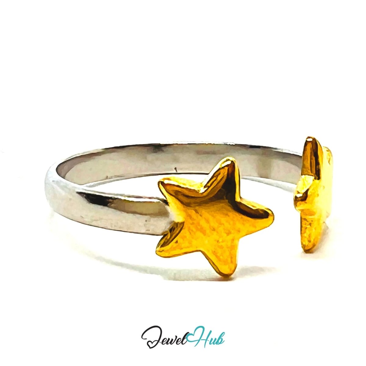 DuoTone DoubleStars Stainless Steel Ring · Adjustable OPQ · Tarnish - Resistant - JewelHub.co.uk
