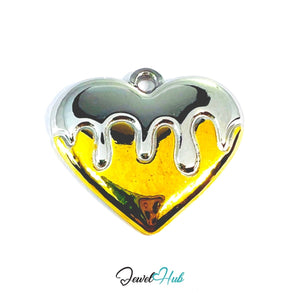 DuoTone Drip Heart Pendant Silver Melt Gold Base Steel Charm - JewelHub.co.uk