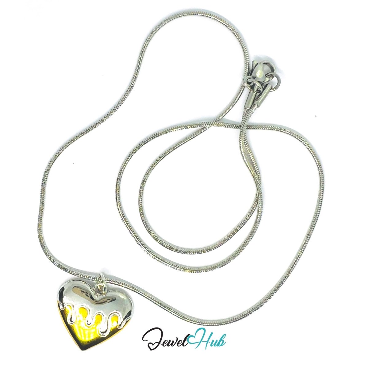 DuoTone Drip Heart Pendant Silver Melt Gold Base Steel Charm - JewelHub.co.uk