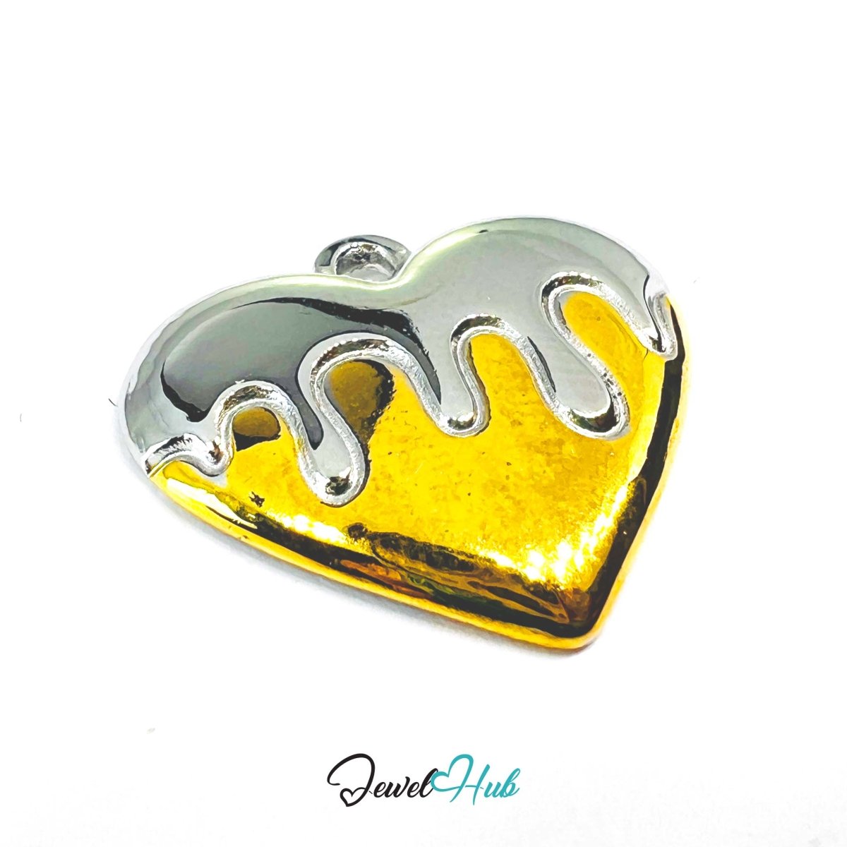 DuoTone Drip Heart Pendant Silver Melt Gold Base Steel Charm - JewelHub.co.uk