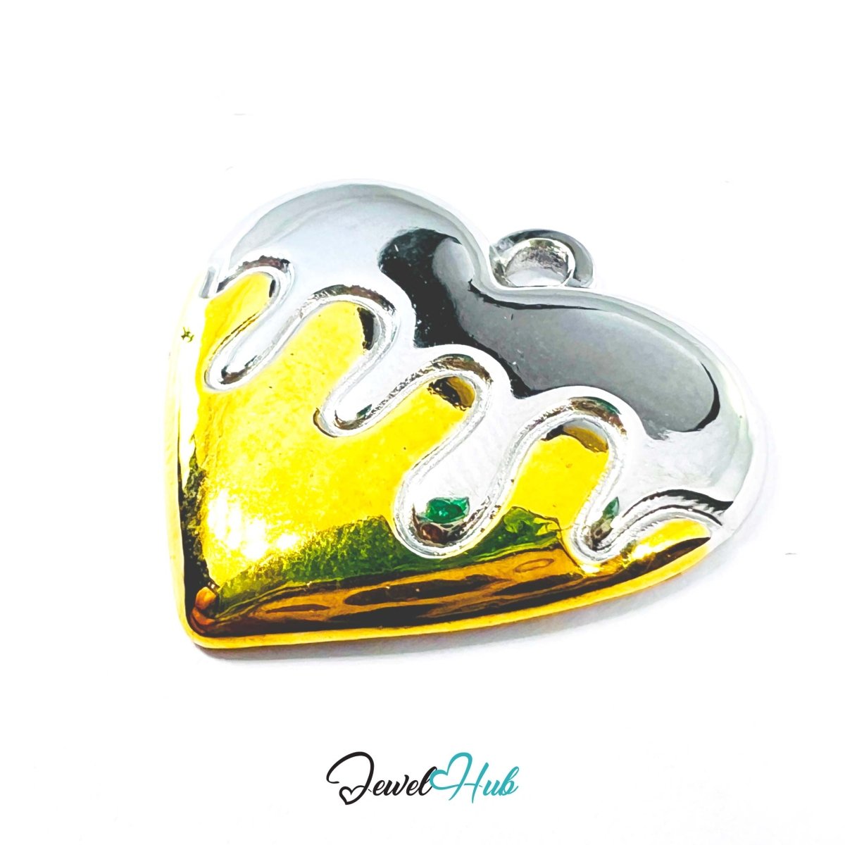 DuoTone Drip Heart Pendant Silver Melt Gold Base Steel Charm - JewelHub.co.uk