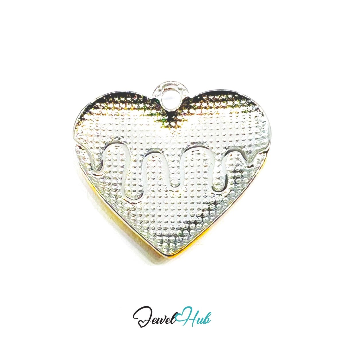 DuoTone Drip Heart Pendant Silver Melt Gold Base Steel Charm - JewelHub.co.uk