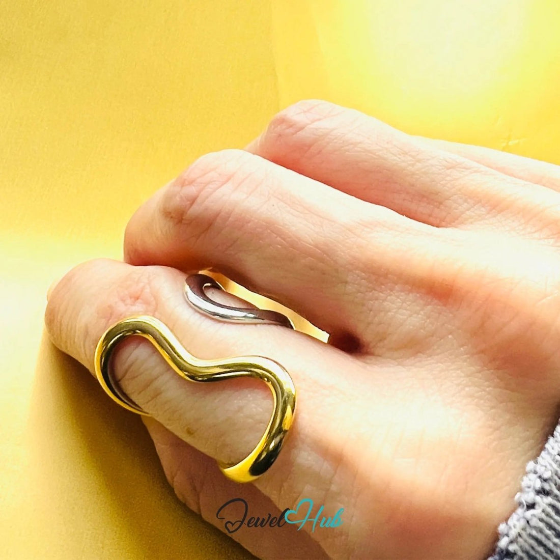 DuoTone DuoSwirl Band Ring · Stainless Steel · Adjustable MNO · Symbolic Motion - JewelHub.co.uk