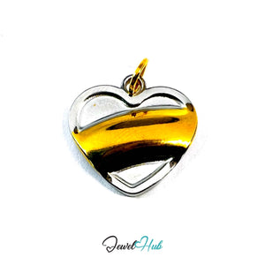 DuoTone Flow Curve Heart Pendant Gold Sweep Silver Base Charm - JewelHub.co.uk