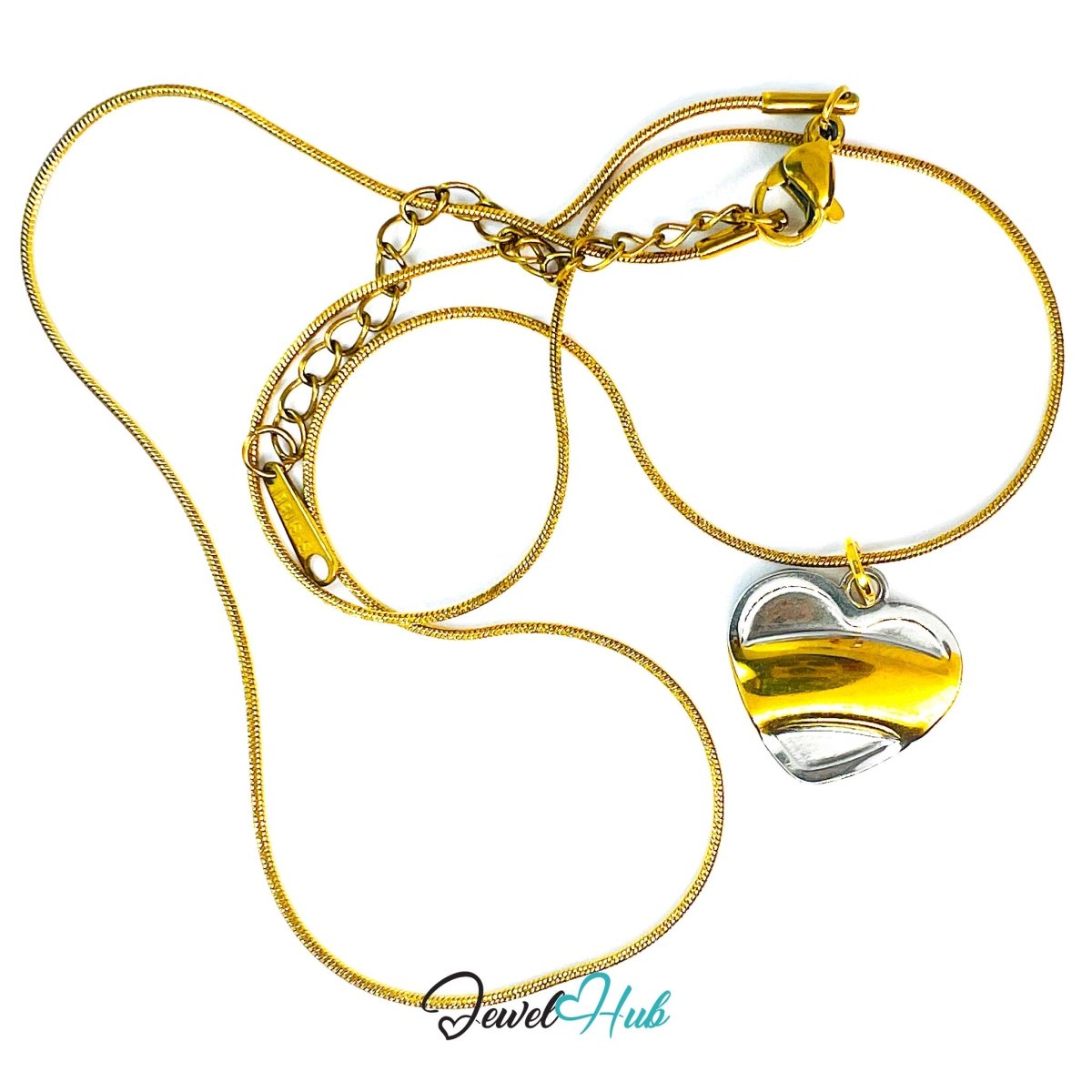 DuoTone Flow Curve Heart Pendant Gold Sweep Silver Base Charm - JewelHub.co.uk