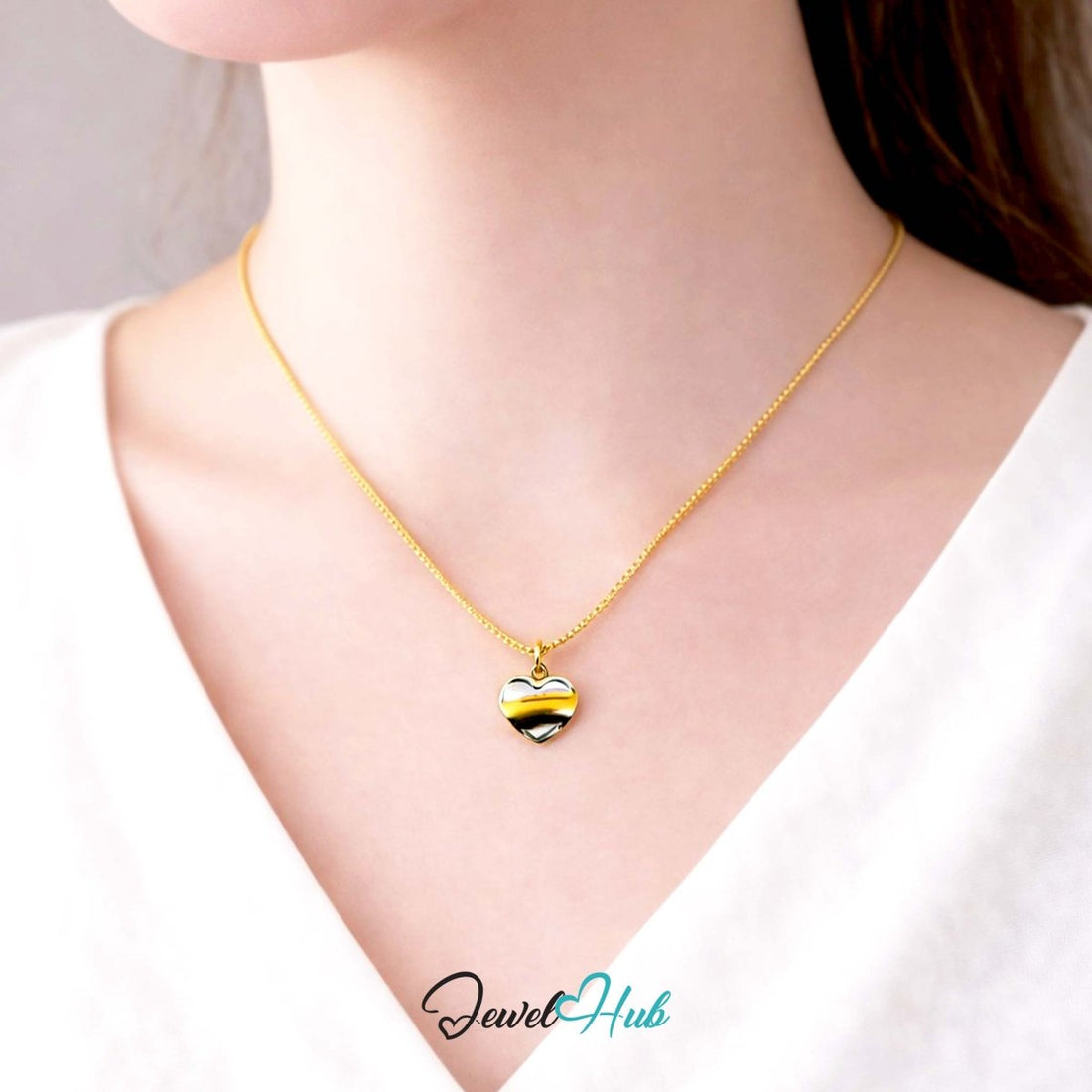 DuoTone Flow Curve Heart Pendant Gold Sweep Silver Base Charm - JewelHub.co.uk