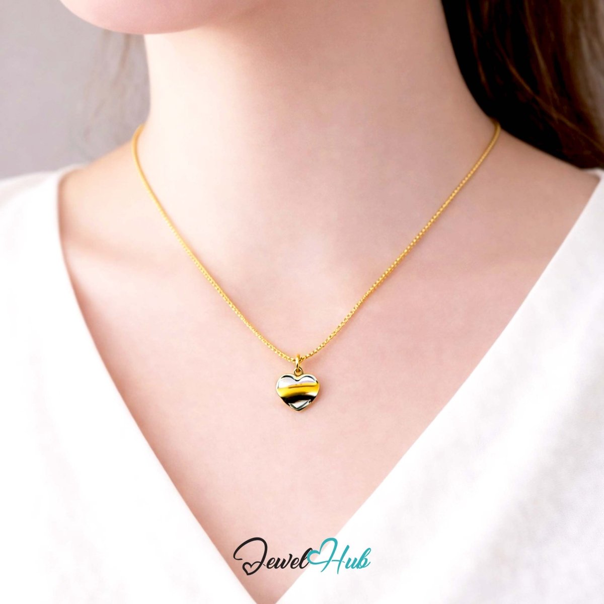 DuoTone Flow Curve Heart Pendant Gold Sweep Silver Base Charm - JewelHub.co.uk