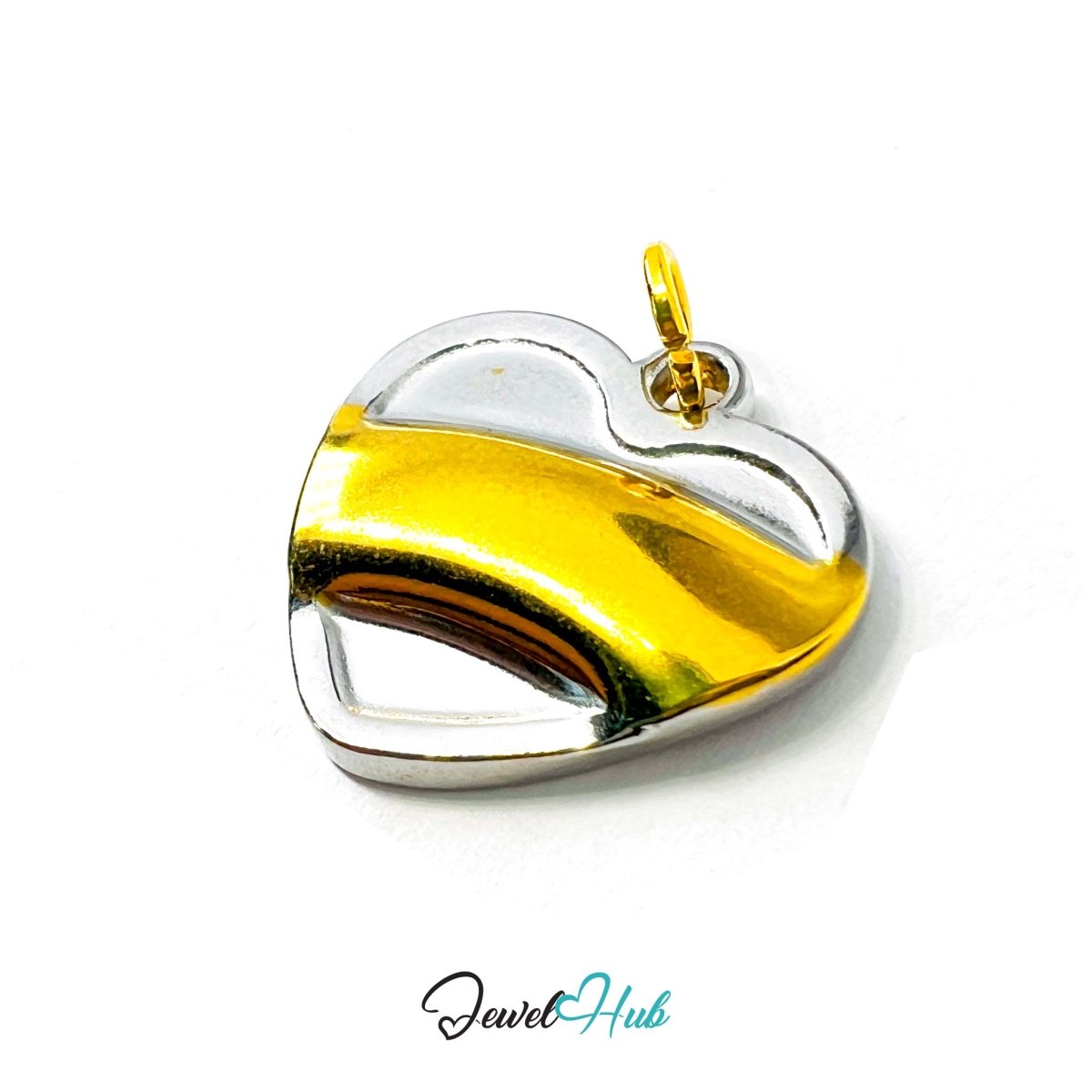 DuoTone Flow Curve Heart Pendant Gold Sweep Silver Base Charm - JewelHub.co.uk