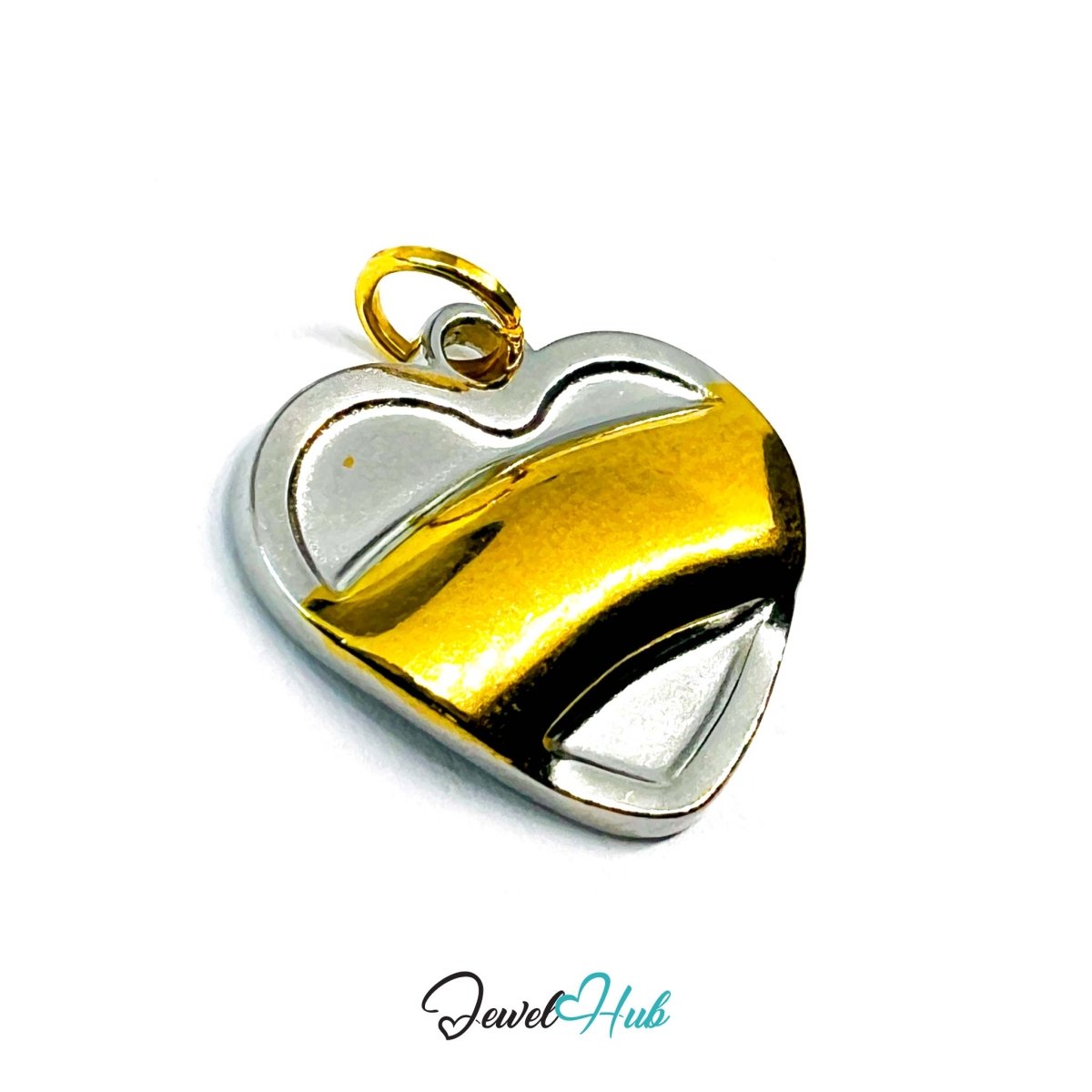 DuoTone Flow Curve Heart Pendant Gold Sweep Silver Base Charm - JewelHub.co.uk