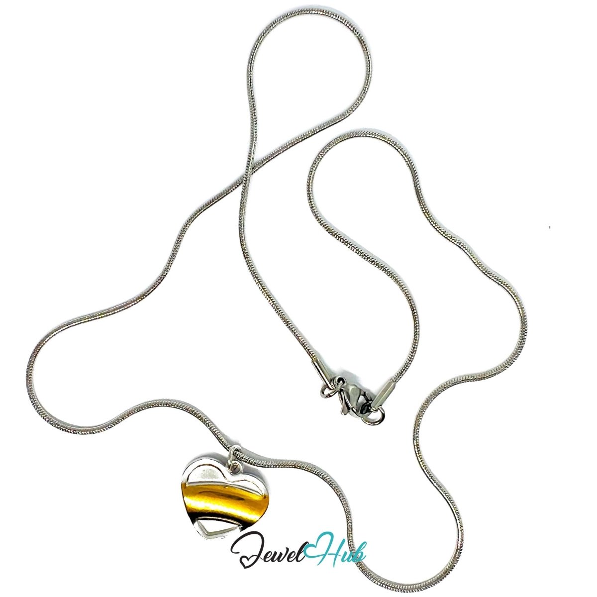 DuoTone Flow Curve Heart Pendant Gold Sweep Silver Base Charm - JewelHub.co.uk