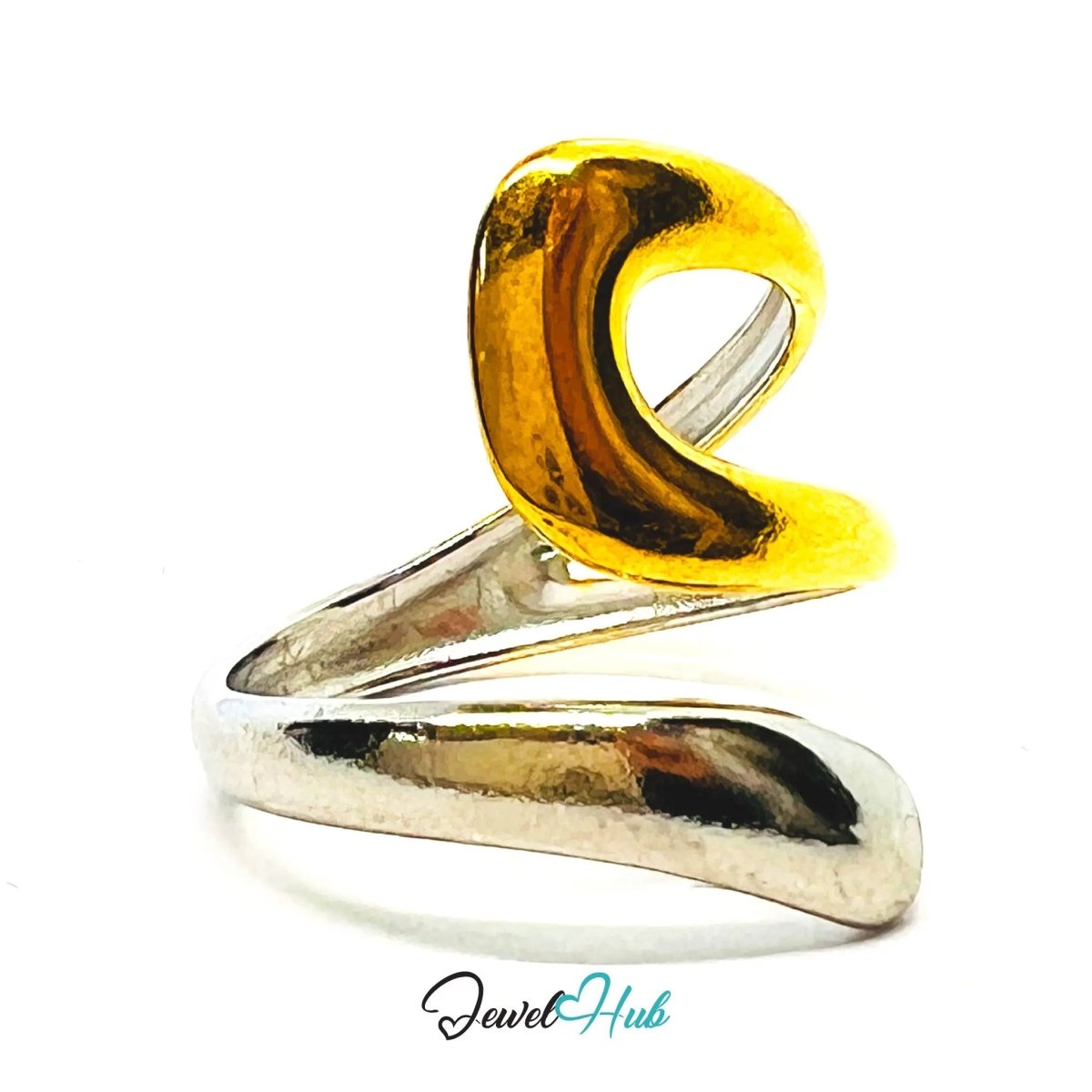 DuoTone Fluid TwistForm Ring · Stainless Steel · Adjustable OPQ · Sculptural Contrast - JewelHub.co.uk