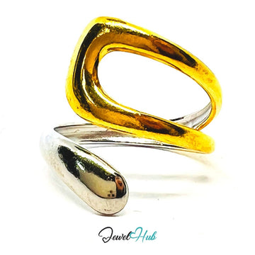 DuoTone Fluid TwistForm Ring · Stainless Steel · Adjustable OPQ · Sculptural Contrast - JewelHub.co.uk