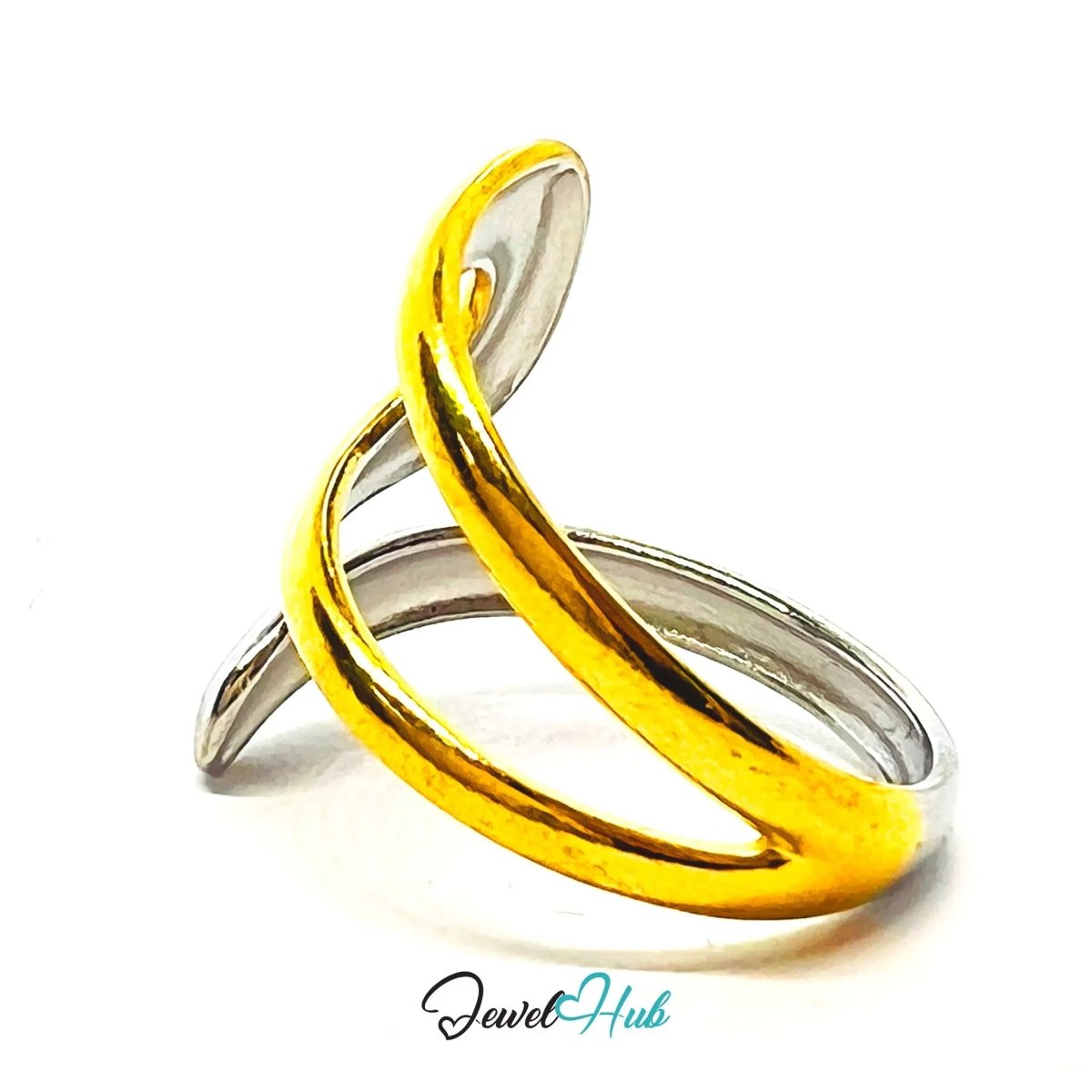 DuoTone Fluid TwistForm Ring · Stainless Steel · Adjustable OPQ · Sculptural Contrast - JewelHub.co.uk
