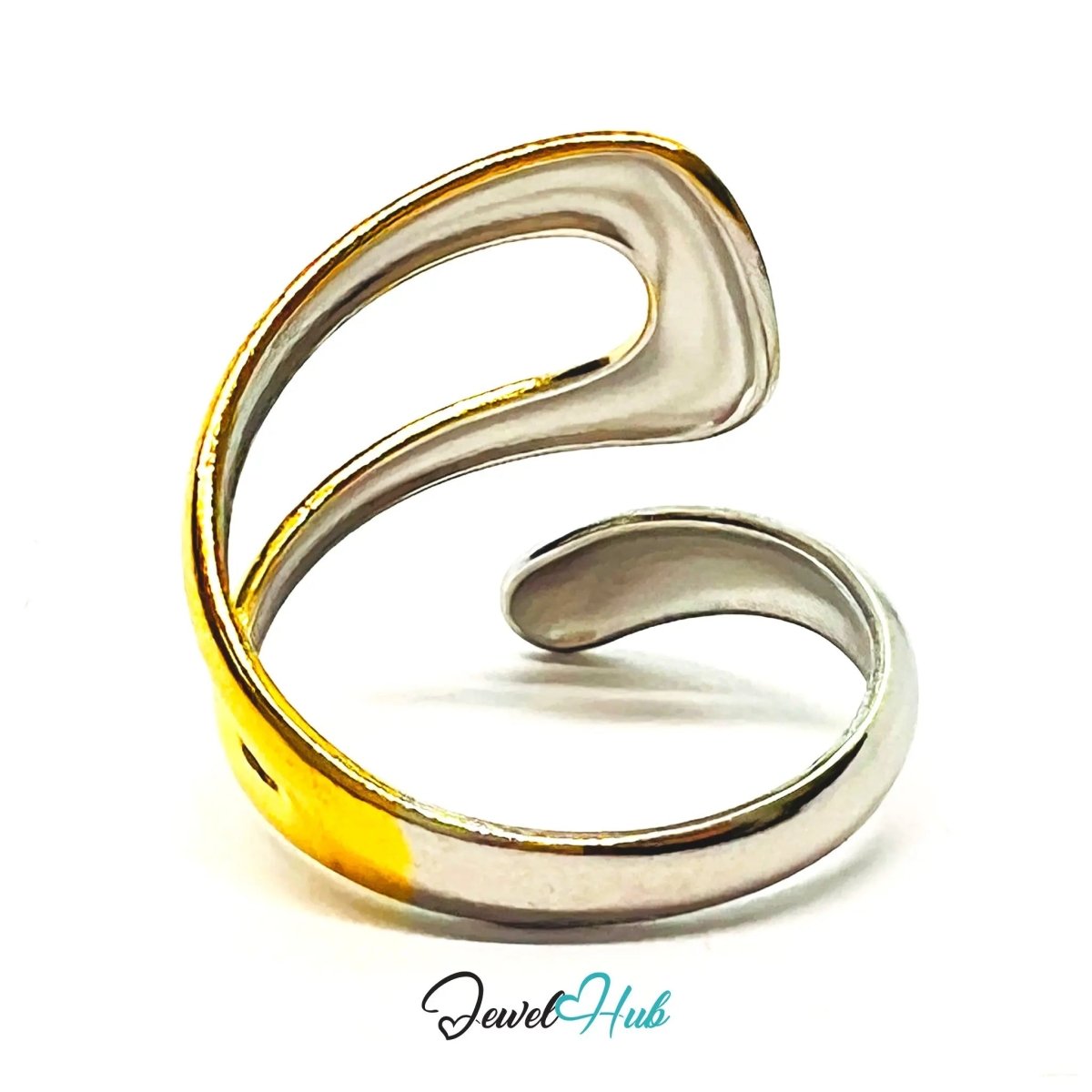 DuoTone Fluid TwistForm Ring · Stainless Steel · Adjustable OPQ · Sculptural Contrast - JewelHub.co.uk