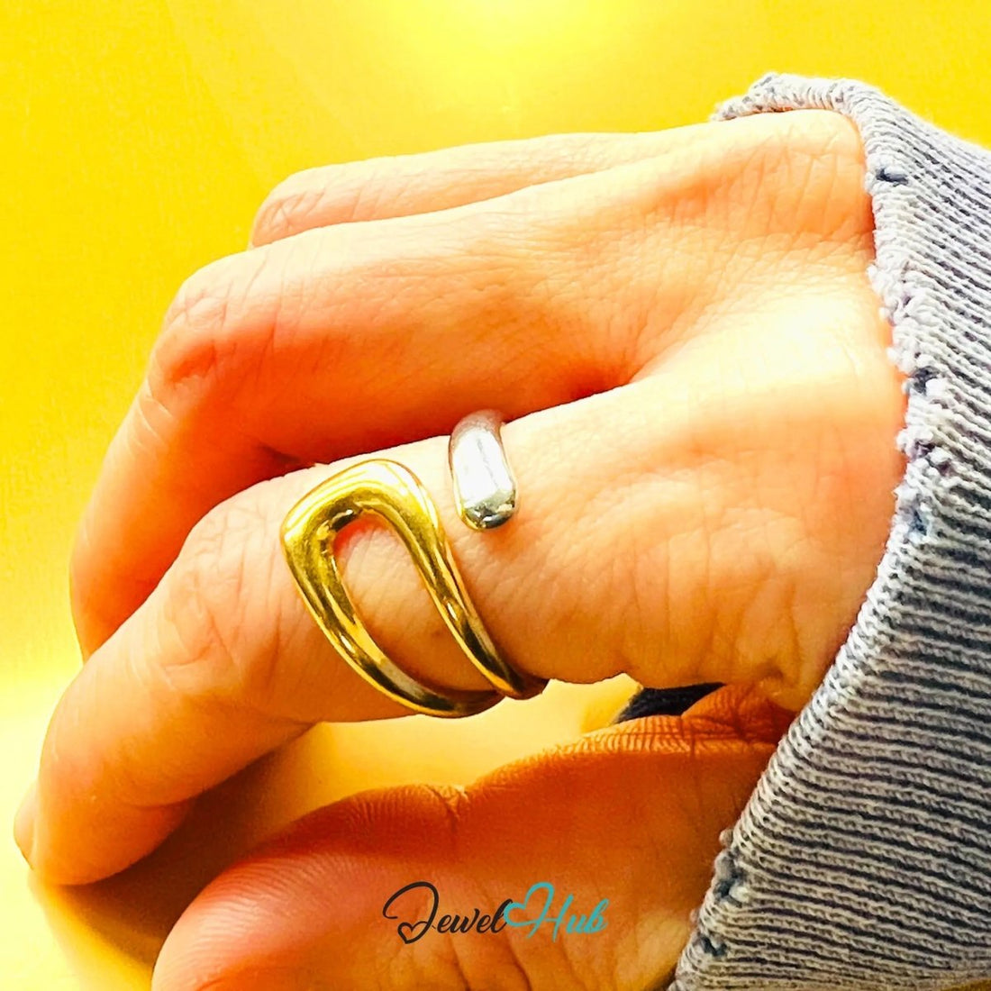 DuoTone Fluid TwistForm Ring · Stainless Steel · Adjustable OPQ · Sculptural Contrast - JewelHub.co.uk