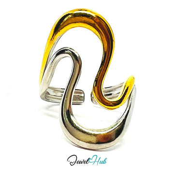 DuoTone Fluid WaveStack Ring · Stainless Steel · Adjustable OPQ · Everyday Elegance - JewelHub.co.uk