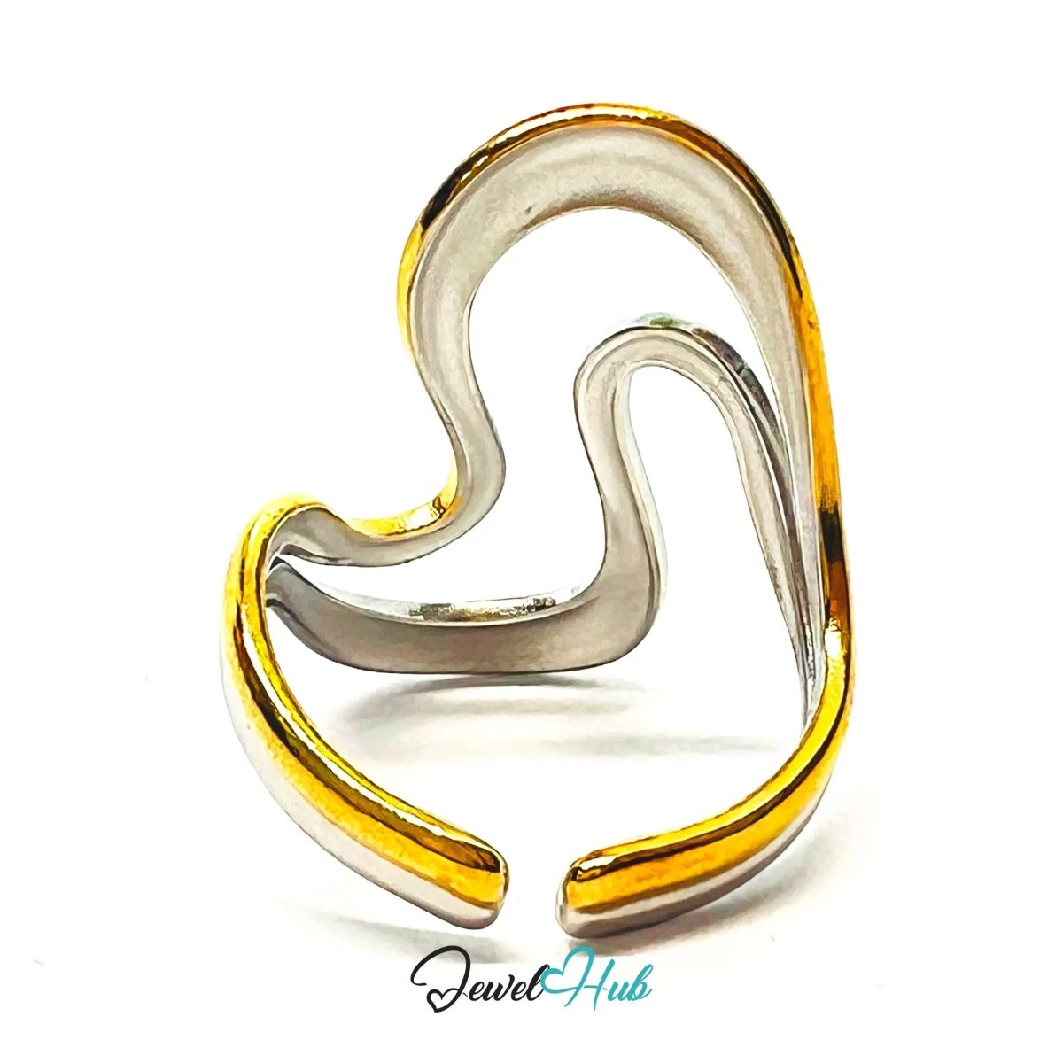DuoTone Fluid WaveStack Ring · Stainless Steel · Adjustable OPQ · Everyday Elegance - JewelHub.co.uk