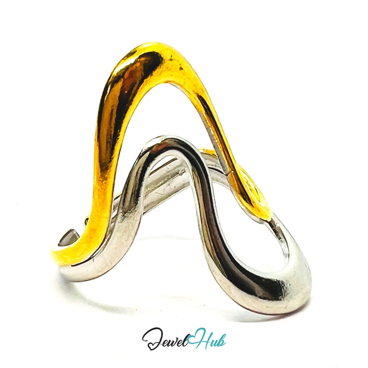 DuoTone Fluid WaveStack Ring · Stainless Steel · Adjustable OPQ · Everyday Elegance - JewelHub.co.uk